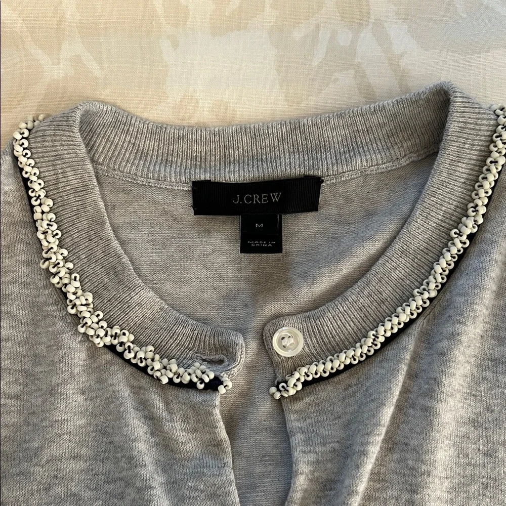 Gray J Crew Button-Up Women's Sweater w/Bead Detail on Collar